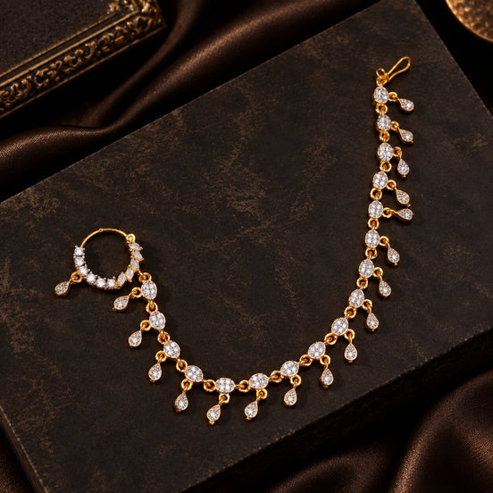 CZ Nose Pin with Oval Stone & Teardrop Charm Design Nose Ring