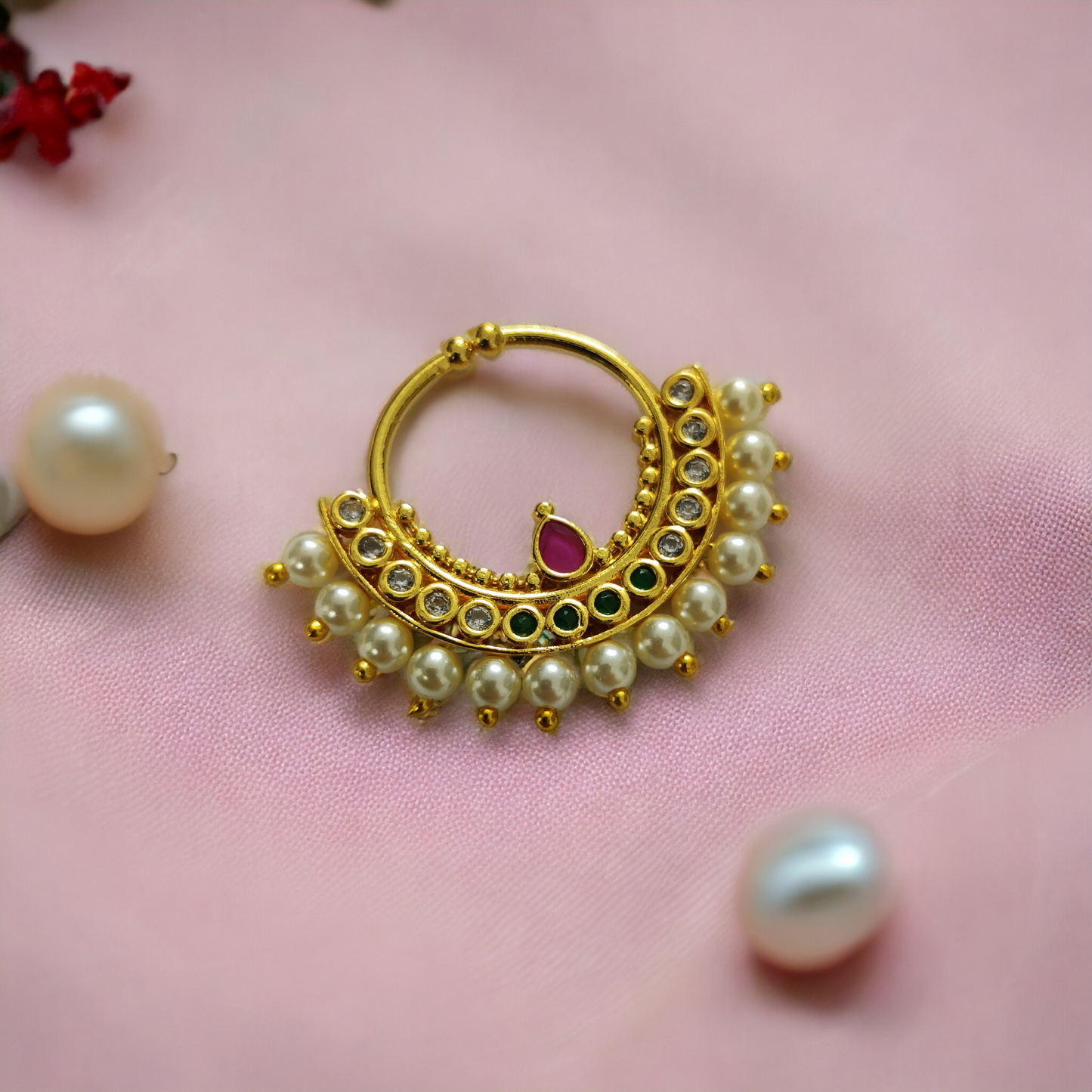 Gold Pearl Nose Pin - Elegant Nose Jewelry | Opal Touch