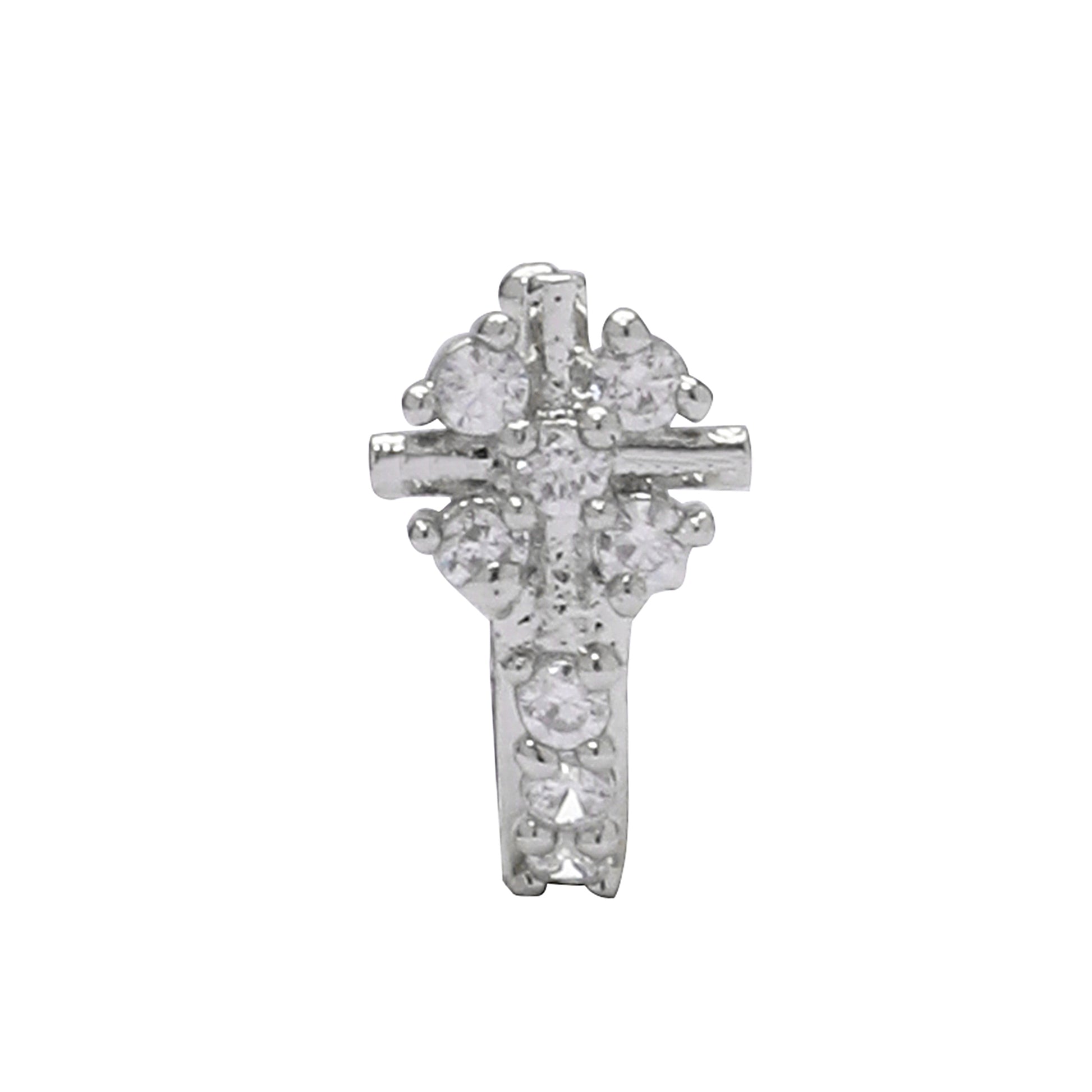 AD CZ Flower Pressing Rhodium Nose Pin (1 CM) - Opal Touch