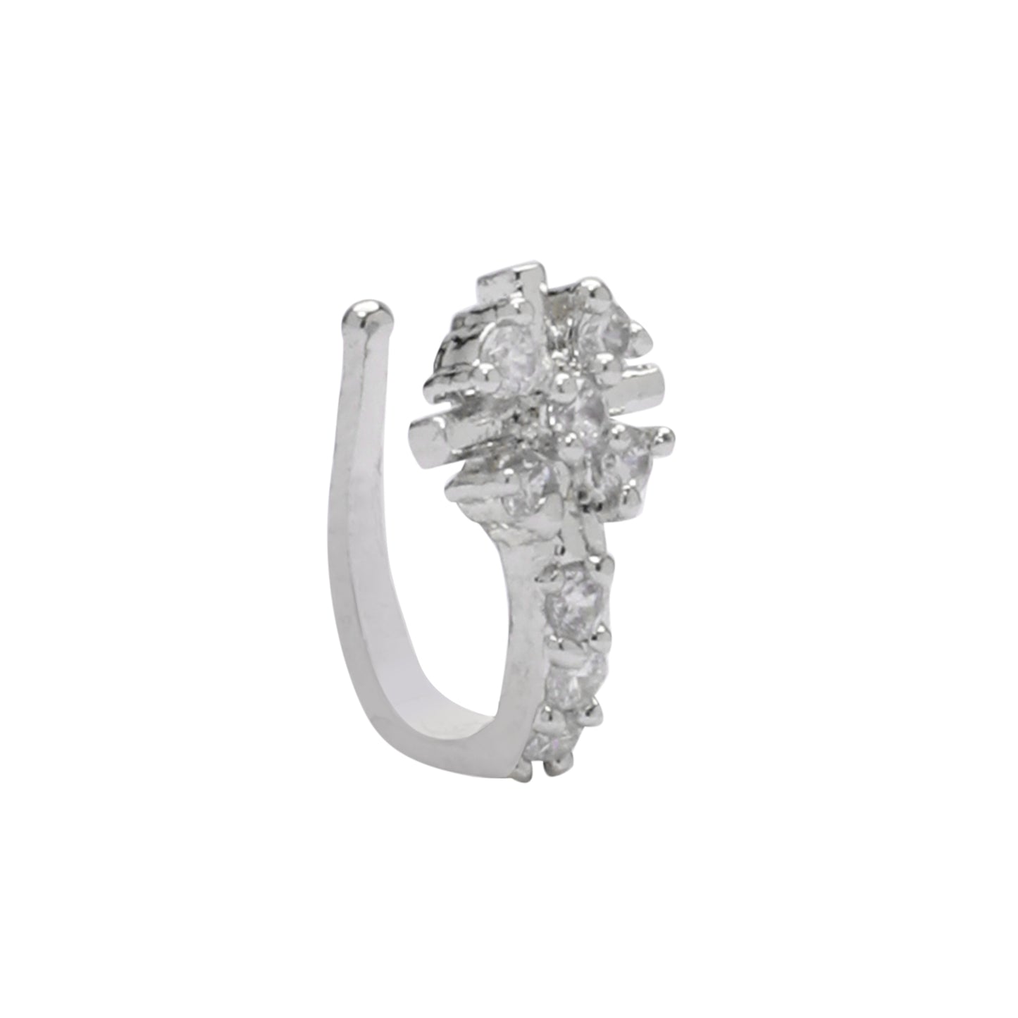 Opal Touch - AD CZ Flower Pressing Rhodium Nose Pin (1 CM) - Nose Pin