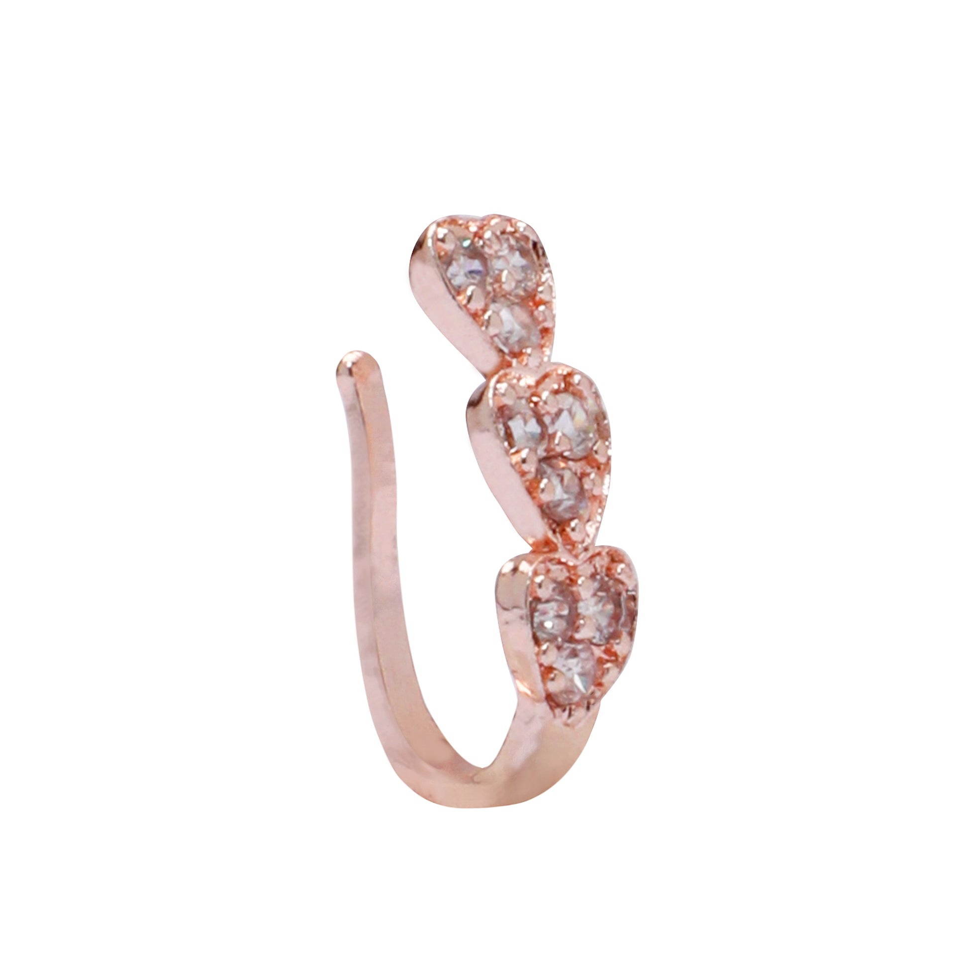 AD CZ Heart Pressing Rose Gold Nose Pin (1 CM) - Opal Touch