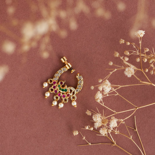 Opal Touch - Imperial Peacock-shaped Gold Plated Screw Nose Pin - Nose Pin