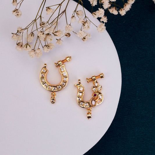 Dazzling Bird-Shaped Gold Plated Combo Nose Pin