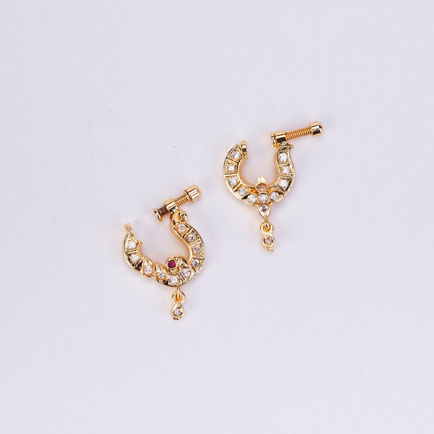 Crescent Bird-Shaped Gold Plated Combo Nose Pin