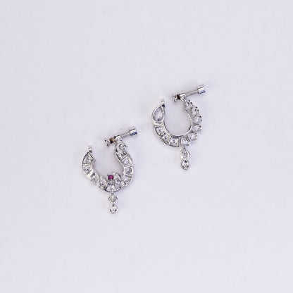 Crescent Bird-Shaped Rhodium Plated Combo Nose Pin
