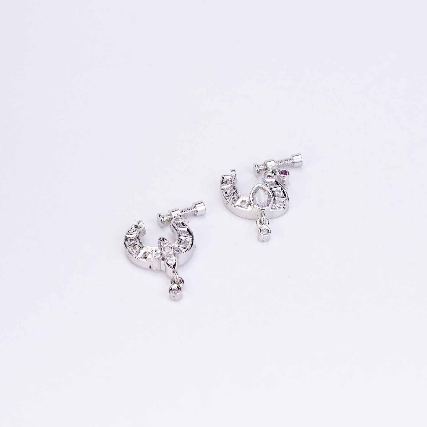 Traditional Swan Shaped Rhodium Plated Combo Nose Pins
