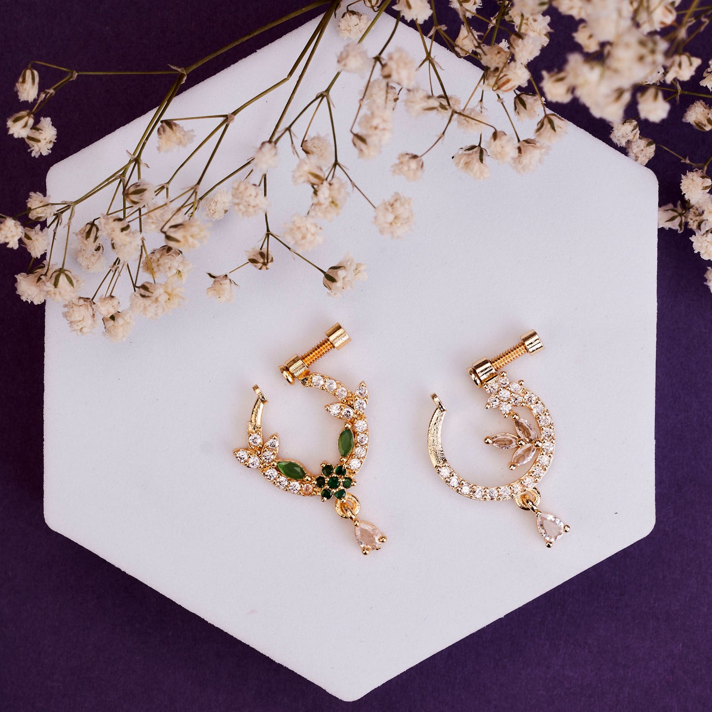 Leaf Dazzle Combo Gold Plated Nose Pin