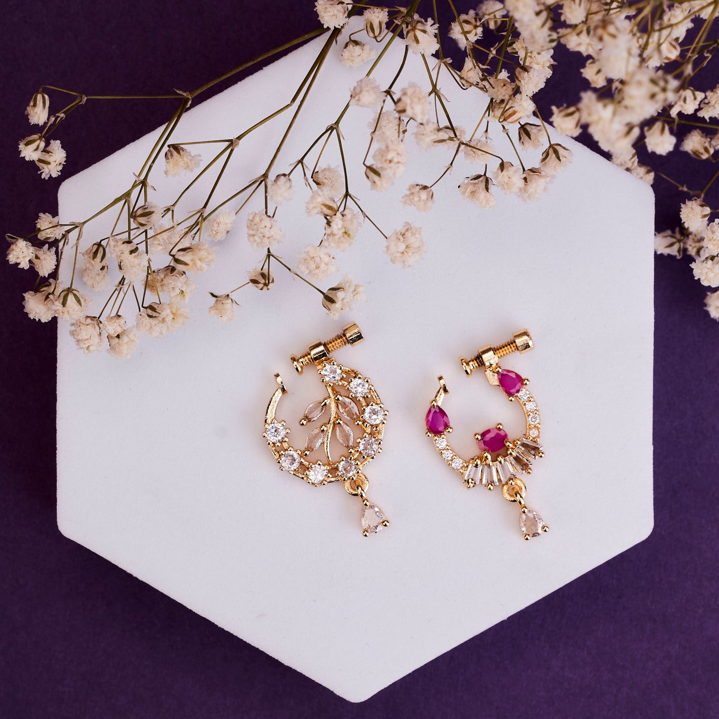 Crescent shaped Gold Plated Combo Nose Pins