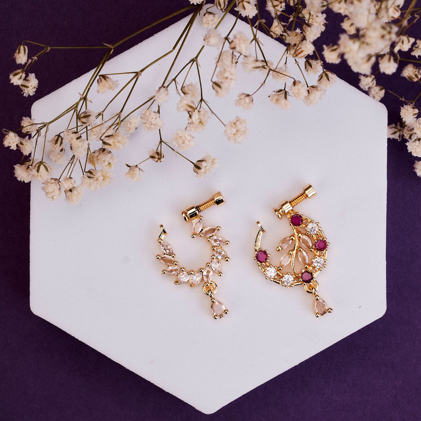Floral Gold Plated Combo Nose Pins