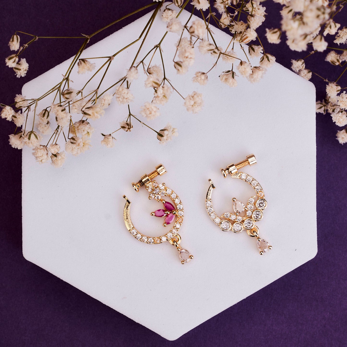 Tri-Floral Combo Gold Plated Nose Pins