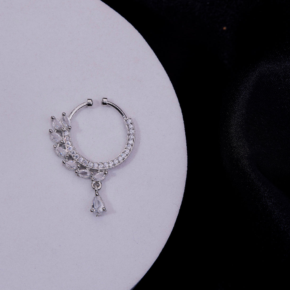 Teardrop Charm AD Rhodium Plated Nose Pin