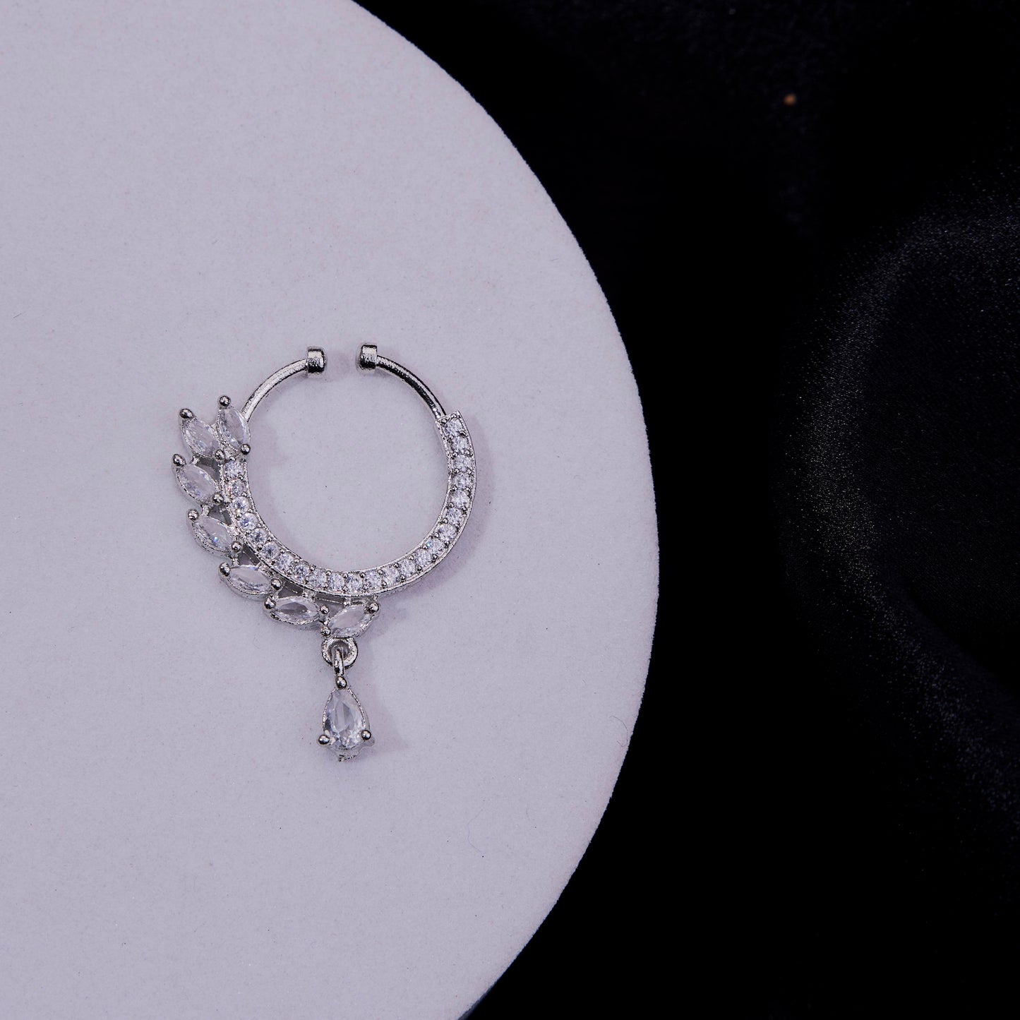 Teardrop Charm AD Rhodium Plated Nose Pin