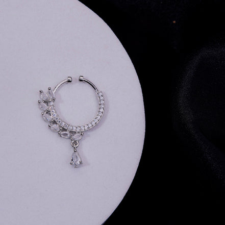 Teardrop Charm AD Rhodium Plated Nose Pin