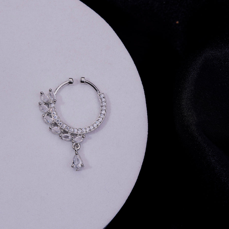 Teardrop Charm AD Rhodium Plated Nose Pin