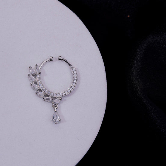 Teardrop Charm AD Rhodium Plated Nose Pin