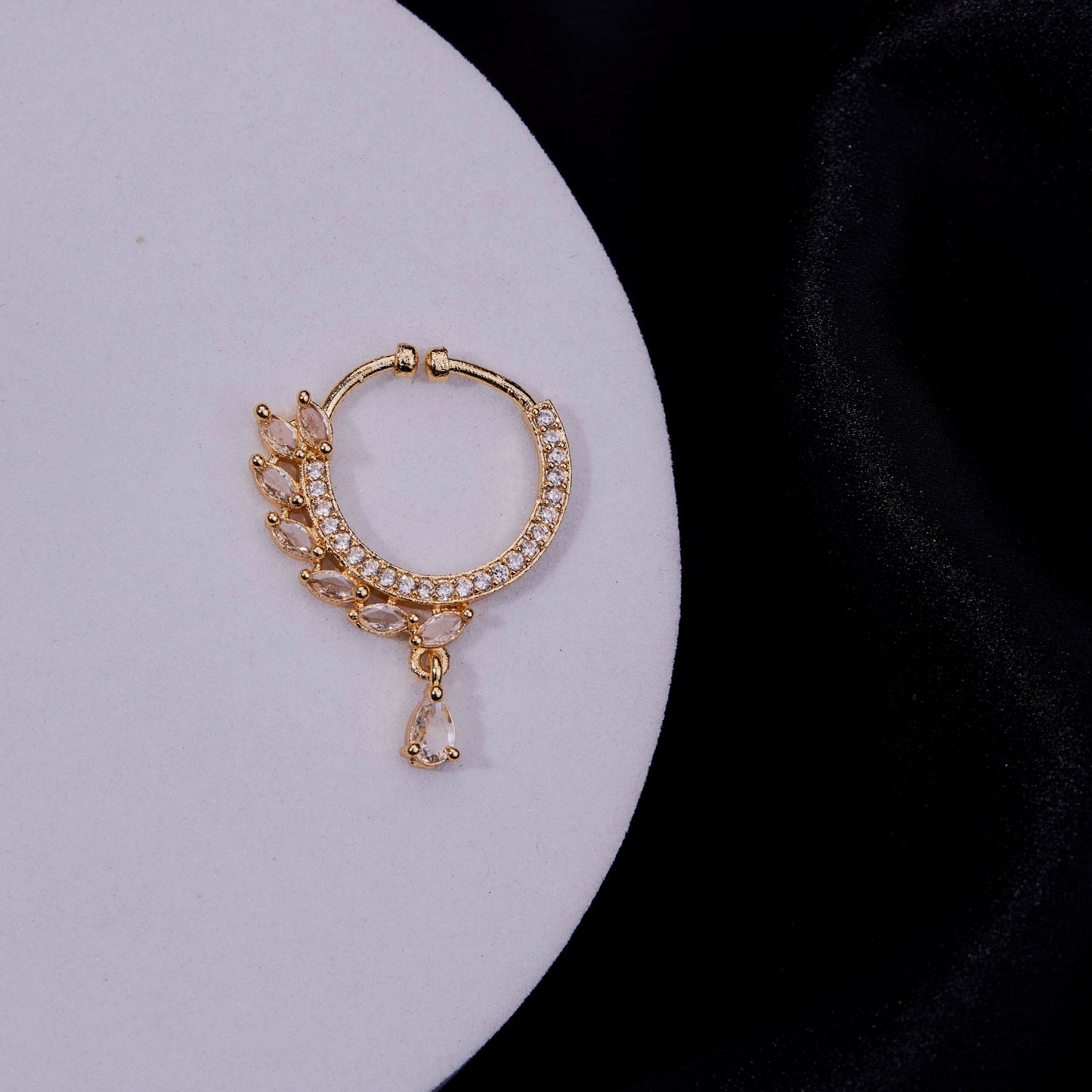 Teardrop Charm AD Gold Plated Nose Pin