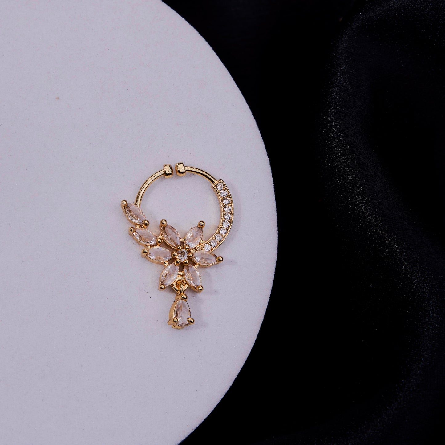 Floral Cascading AD Gold Plated Nose Pin