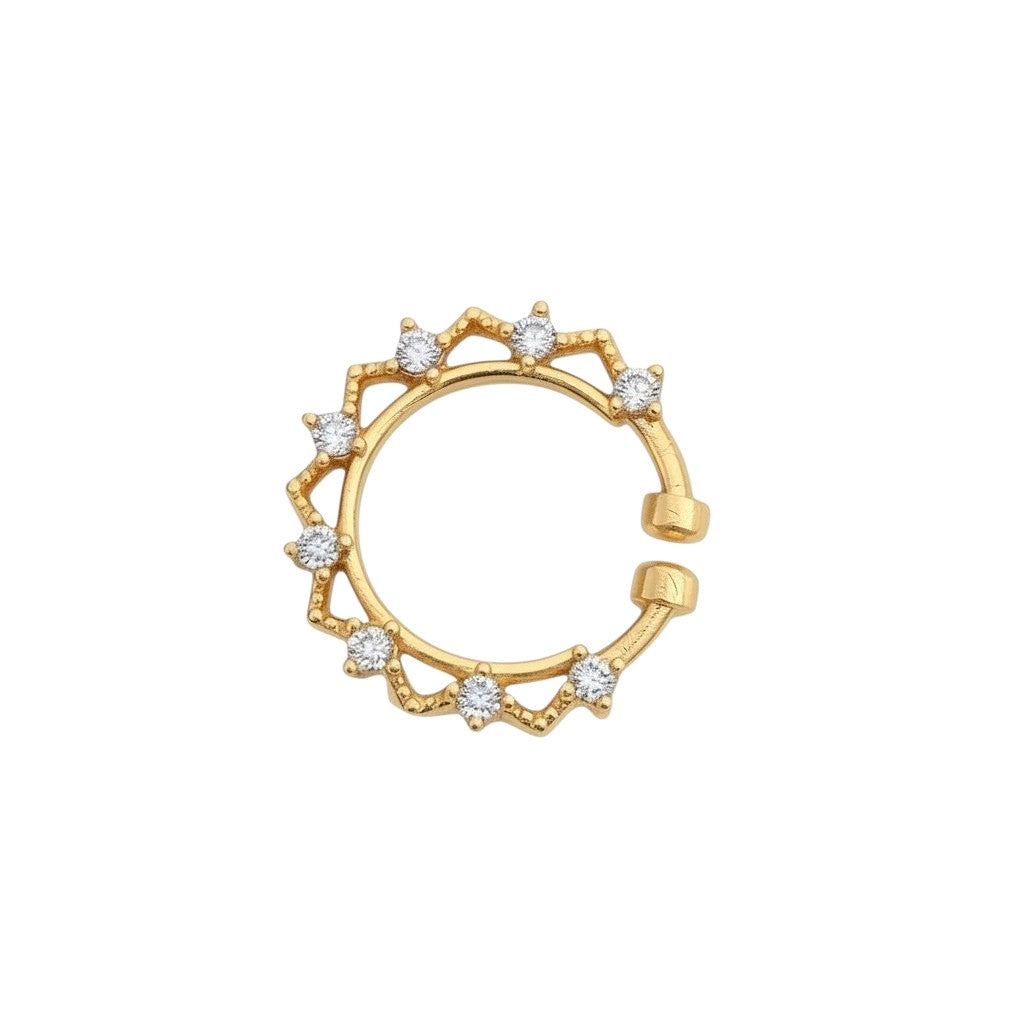Designed Star Gold Plated AD Nose Pin