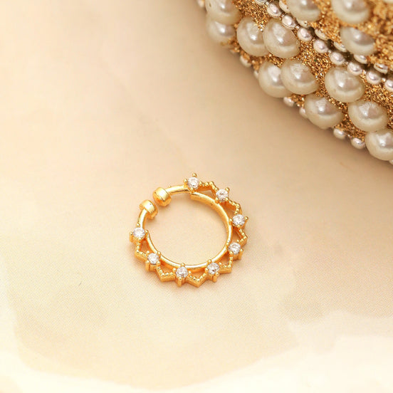 Designed Star Gold Plated AD Nose Pin