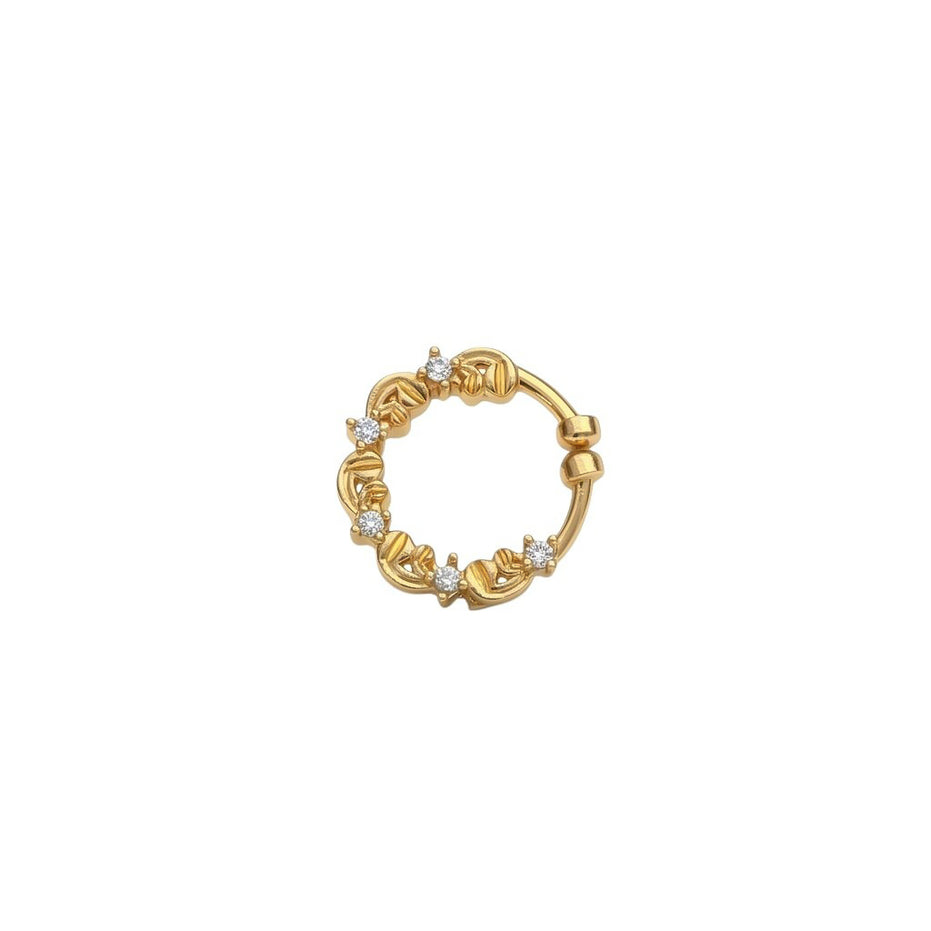 Floral Motif Hoop Gold Plated AD Nose Pin