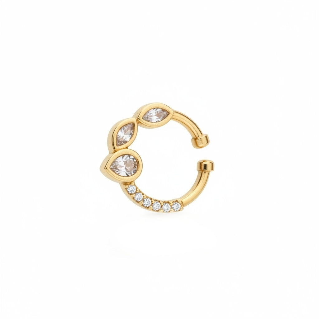 Triple Leaflet Gold Plated AD Nose Pin