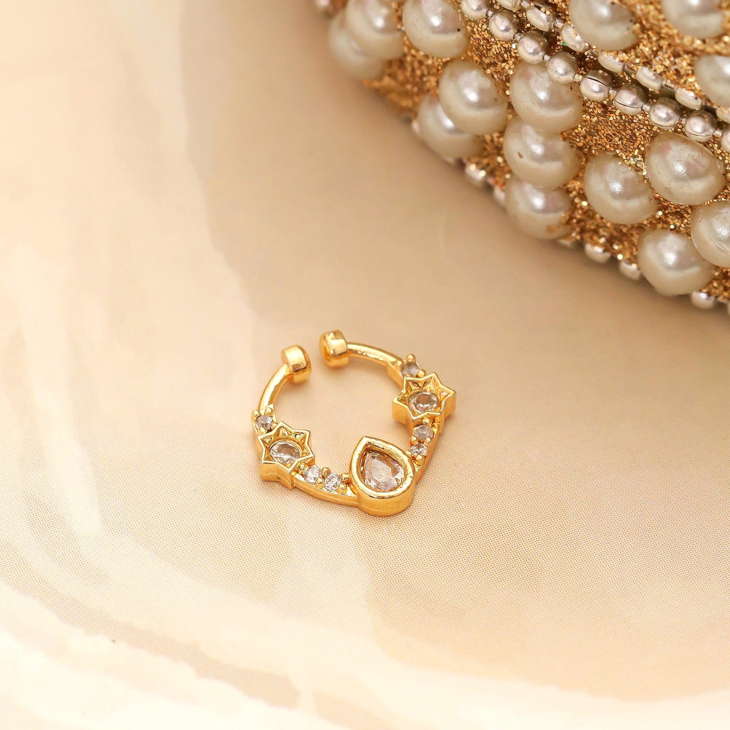 Teardrop Gold Plated AD Nose Pin