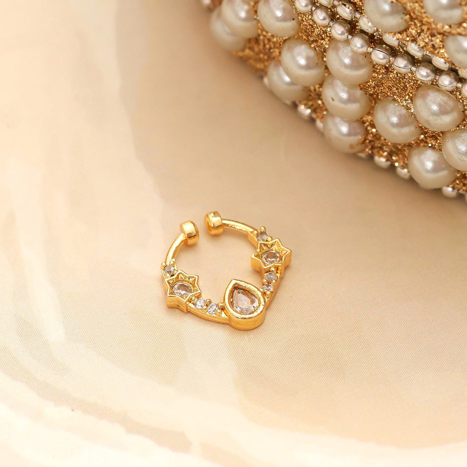 Teardrop Gold Plated AD Nose Pin