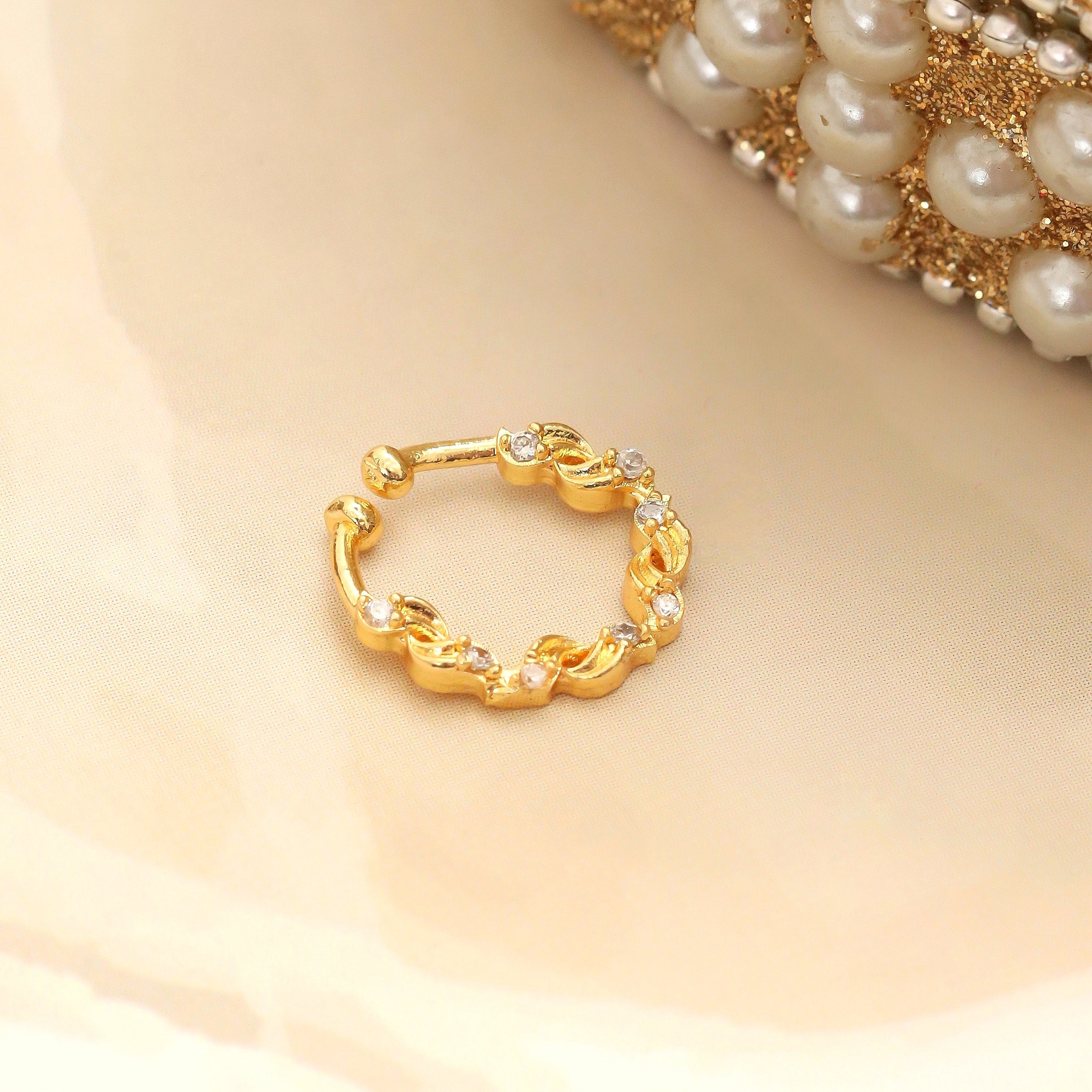 Spiral Wave Hoop Gold Plated AD Nose Pin