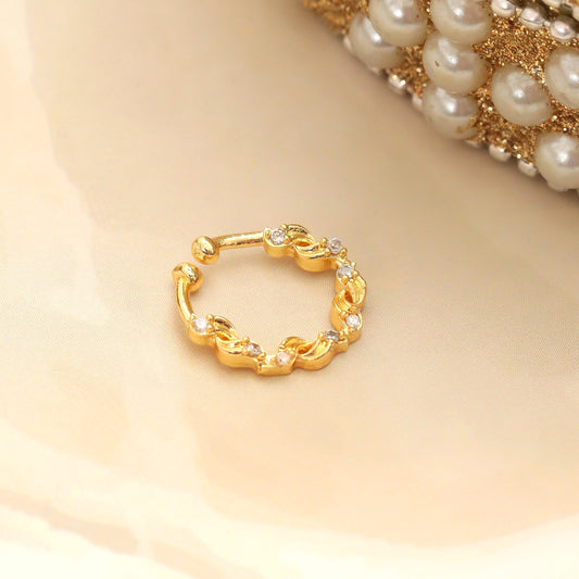 Spiral Wave Hoop Gold Plated AD Nose Pin