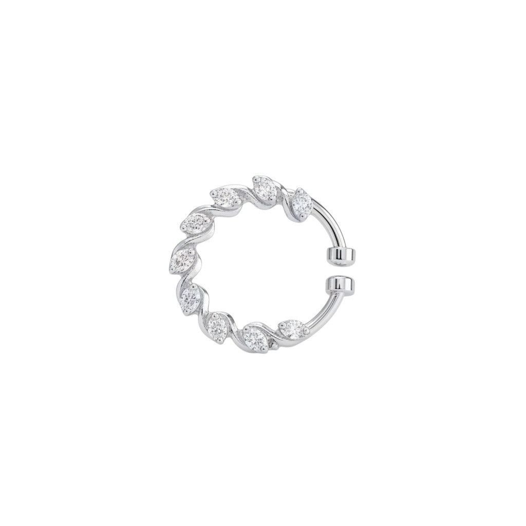 Wavy Hoop Rhodium Plated AD Nose Pin