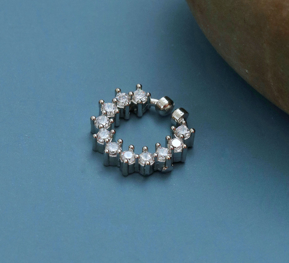 Adorned Hoop Rhodium Plated AD Nose Pin