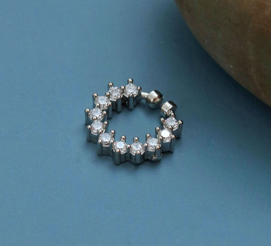 Adorned Hoop Rhodium Plated AD Nose Pin