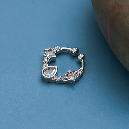 Teardrop Rhodium Plated AD Nose Pin
