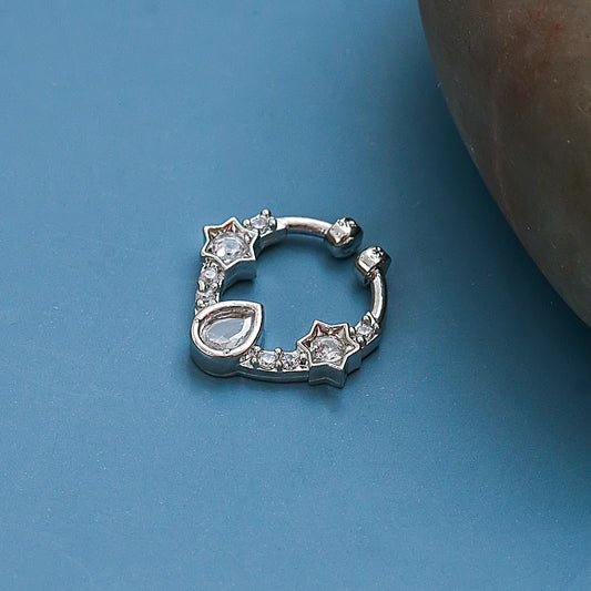Teardrop Rhodium Plated AD Nose Pin