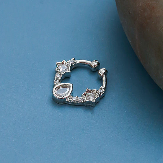 Teardrop Rhodium Plated AD Nose Pin