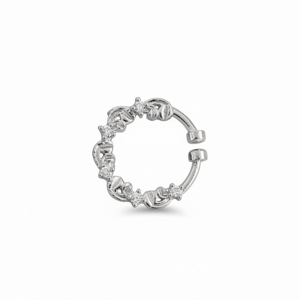 Wavy Rhodium Plated AD Nose Pin