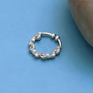 Floral Motif Hoop Rhodium Plated AD Nose Pin