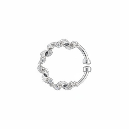 Floral Motif Hoop Rhodium Plated AD Nose Pin