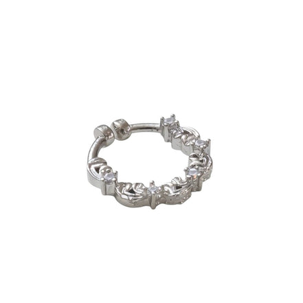 Floral Motif Hoop Rhodium Plated AD Nose Pin