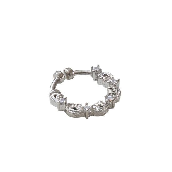 Floral Motif Hoop Rhodium Plated AD Nose Pin