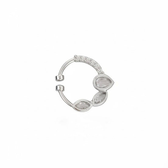 Rhodium Plated Triple Teardrop CZ Nose Pin