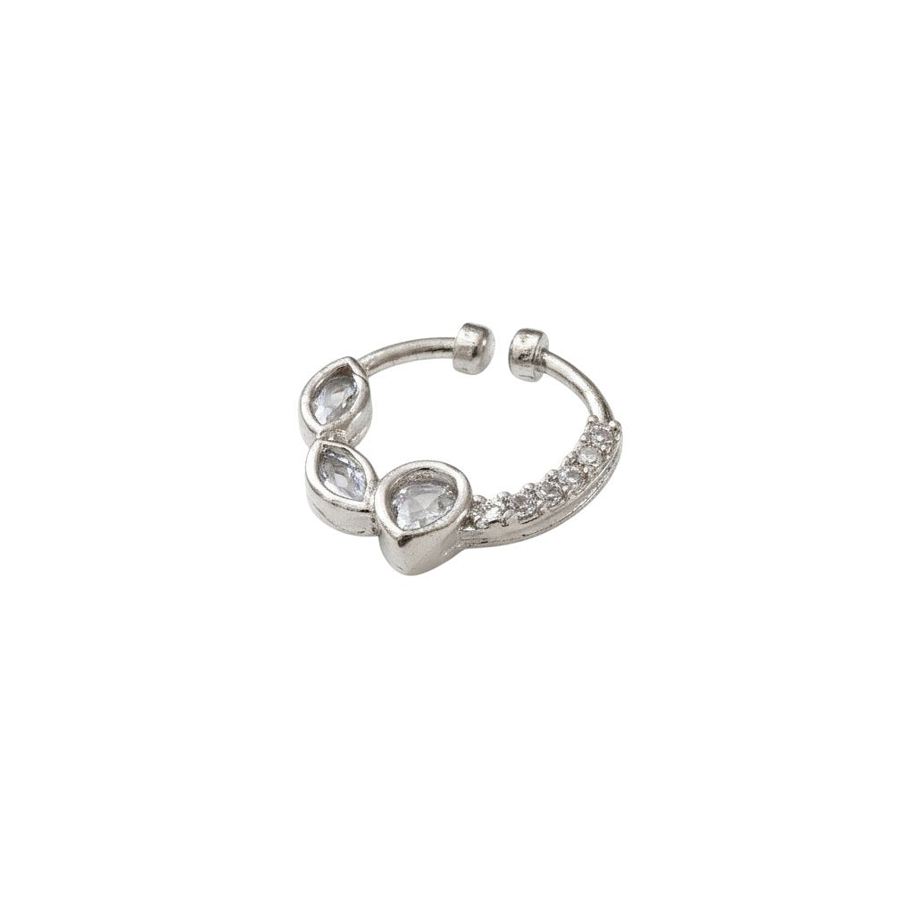 Rhodium Plated Triple Teardrop CZ Nose Pin