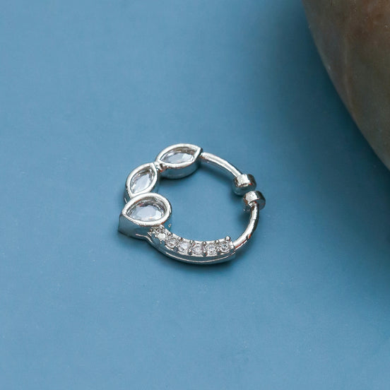 Rhodium Plated Triple Teardrop CZ Nose Pin