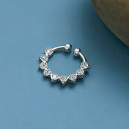 Rhodium Plated Heart Shape CZ Nose Pin