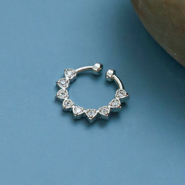Rhodium Plated Heart Shape CZ Nose Pin
