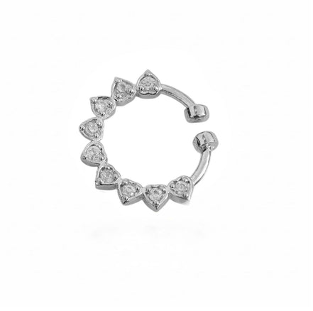 Rhodium Plated Heart Shape CZ Nose Pin