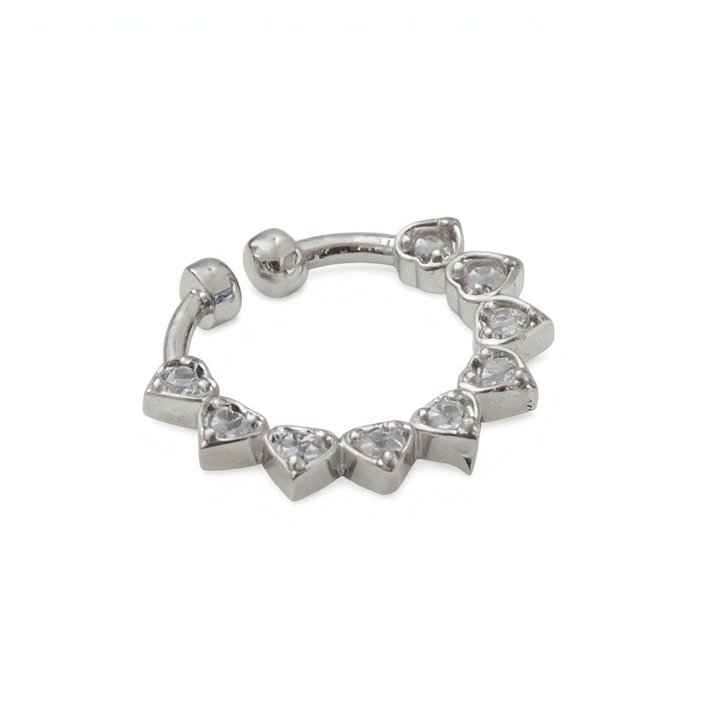 Rhodium Plated Heart Shape CZ Nose Pin