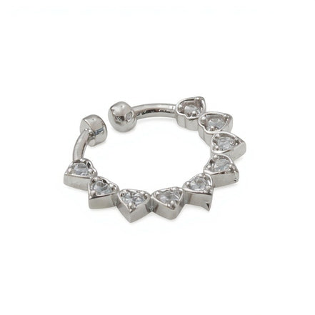 Rhodium Plated Heart Shape CZ Nose Pin