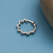 Rhodium Plated Scallop Design CZ Nose Pin