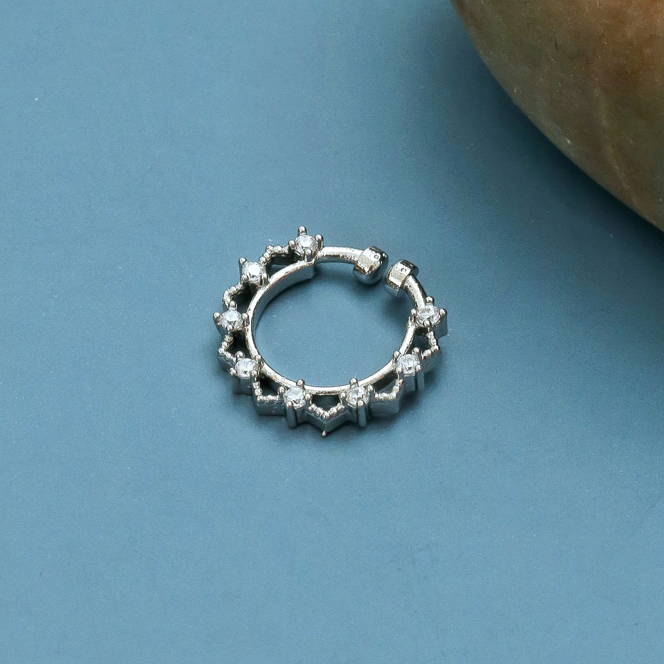 Rhodium Plated Round CZ Nose Pin